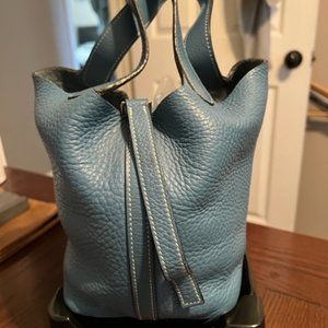 HERMES'  PICOTIN  LEATHER BLUE HANDBAG